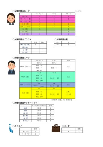 YELLながさき貸出スーツ等一覧表のサムネイル